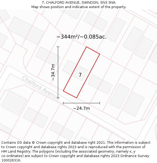 7, CHALFORD AVENUE, SWINDON, SN3 3NA: Plot and title map