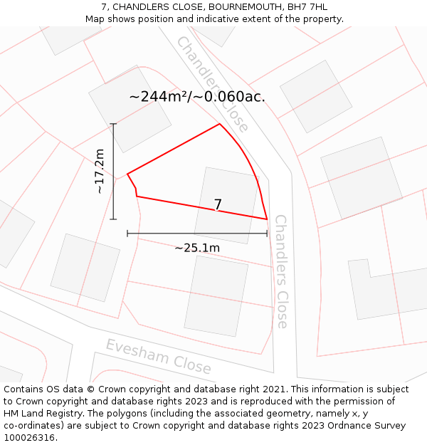 7, CHANDLERS CLOSE, BOURNEMOUTH, BH7 7HL: Plot and title map