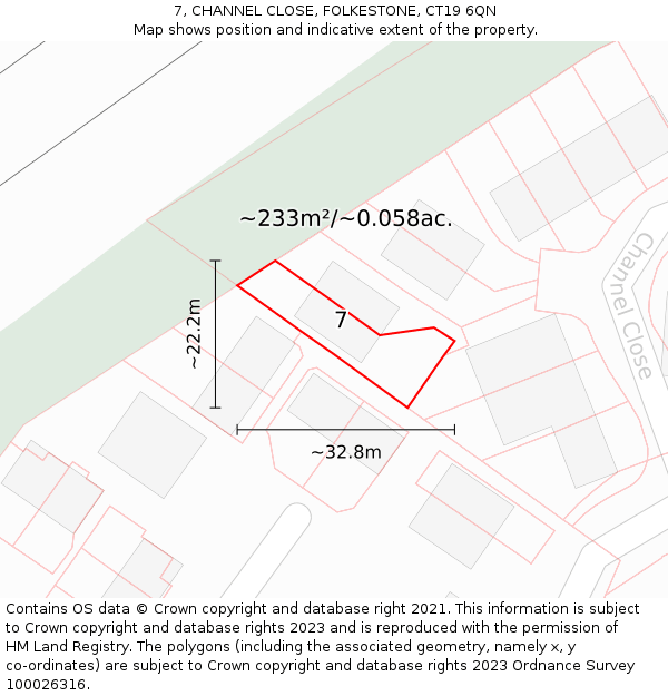 7, CHANNEL CLOSE, FOLKESTONE, CT19 6QN: Plot and title map