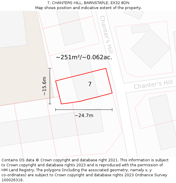 7, CHANTERS HILL, BARNSTAPLE, EX32 8DN: Plot and title map