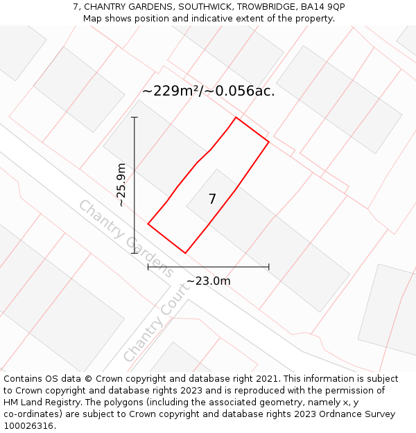 7, CHANTRY GARDENS, SOUTHWICK, TROWBRIDGE, BA14 9QP: Plot and title map
