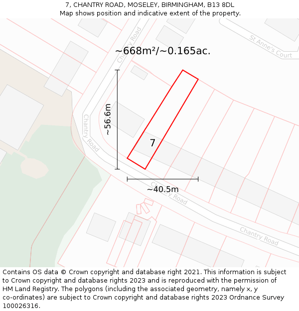 7, CHANTRY ROAD, MOSELEY, BIRMINGHAM, B13 8DL: Plot and title map