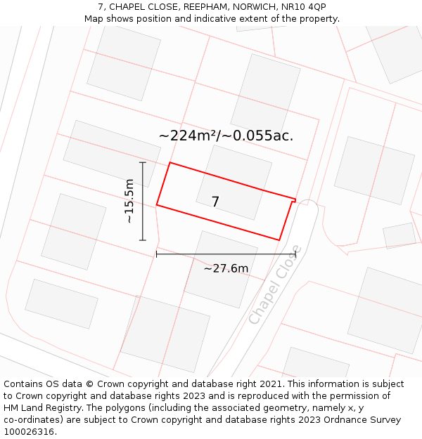 7, CHAPEL CLOSE, REEPHAM, NORWICH, NR10 4QP: Plot and title map