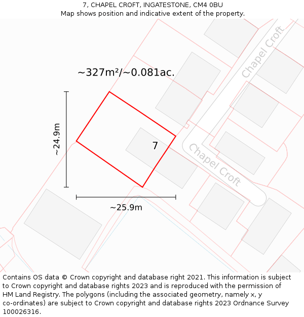 7, CHAPEL CROFT, INGATESTONE, CM4 0BU: Plot and title map