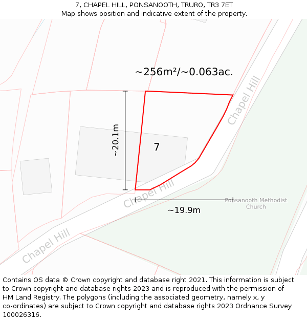 7, CHAPEL HILL, PONSANOOTH, TRURO, TR3 7ET: Plot and title map