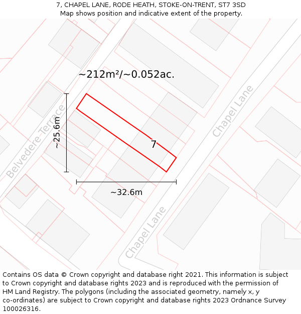 7, CHAPEL LANE, RODE HEATH, STOKE-ON-TRENT, ST7 3SD: Plot and title map