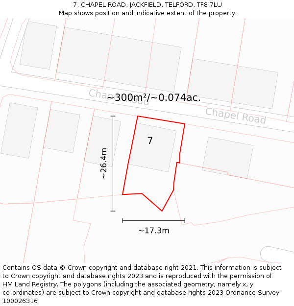 7, CHAPEL ROAD, JACKFIELD, TELFORD, TF8 7LU: Plot and title map