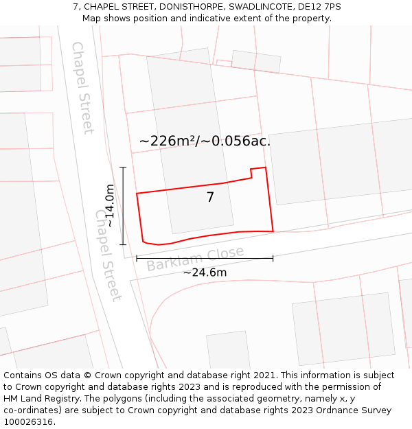 7, CHAPEL STREET, DONISTHORPE, SWADLINCOTE, DE12 7PS: Plot and title map