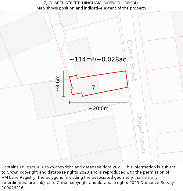 7, CHAPEL STREET, HINGHAM, NORWICH, NR9 4JH: Plot and title map