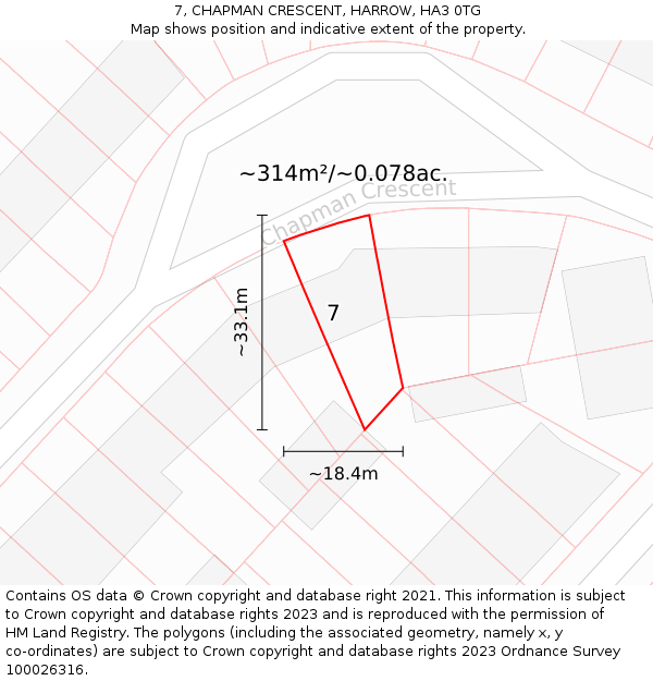 7, CHAPMAN CRESCENT, HARROW, HA3 0TG: Plot and title map