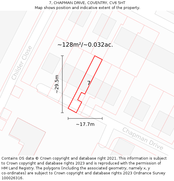 7, CHAPMAN DRIVE, COVENTRY, CV6 5HT: Plot and title map