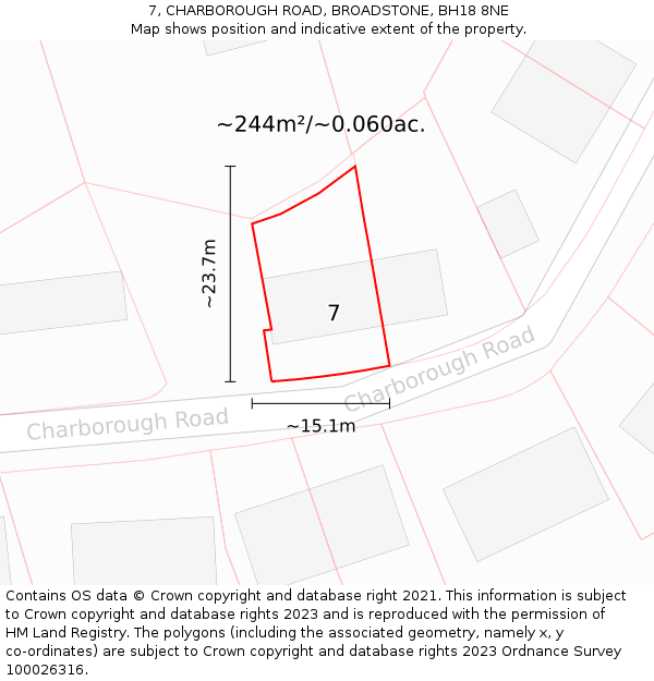 7, CHARBOROUGH ROAD, BROADSTONE, BH18 8NE: Plot and title map