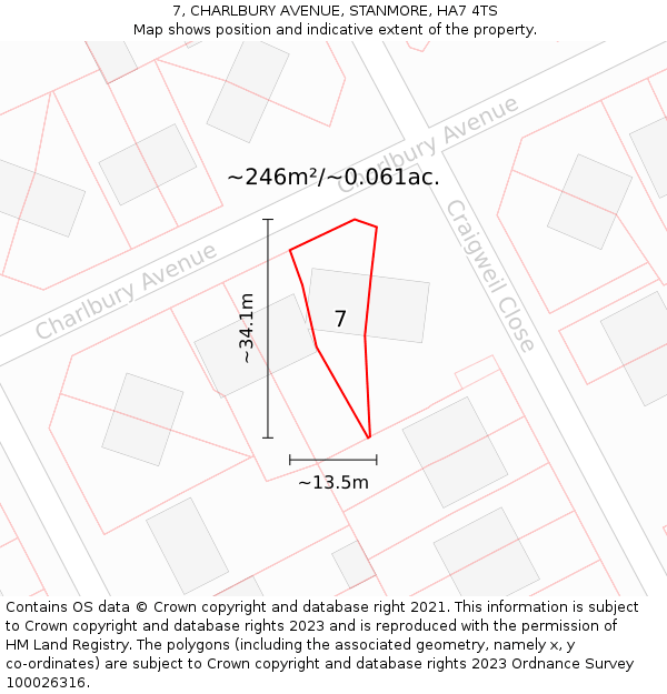 7, CHARLBURY AVENUE, STANMORE, HA7 4TS: Plot and title map