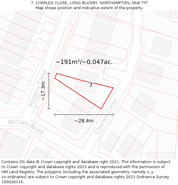 7, CHARLES CLOSE, LONG BUCKBY, NORTHAMPTON, NN6 7YT: Plot and title map