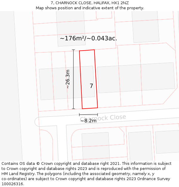 7, CHARNOCK CLOSE, HALIFAX, HX1 2NZ: Plot and title map