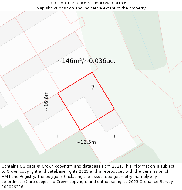 7, CHARTERS CROSS, HARLOW, CM18 6UG: Plot and title map