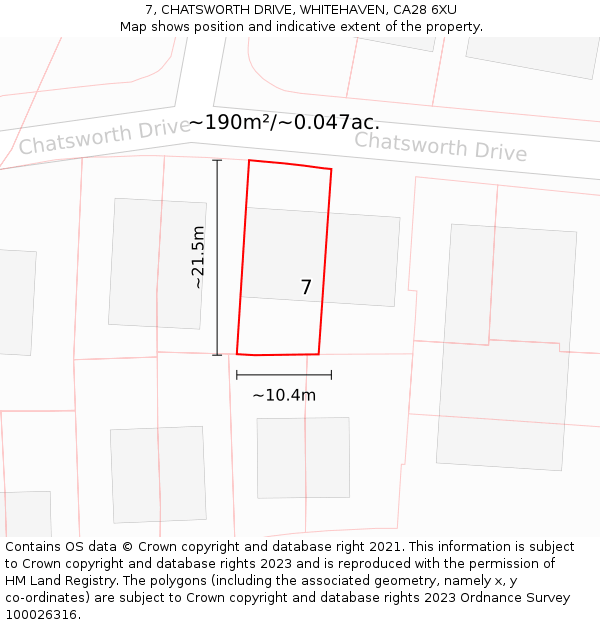 7, CHATSWORTH DRIVE, WHITEHAVEN, CA28 6XU: Plot and title map