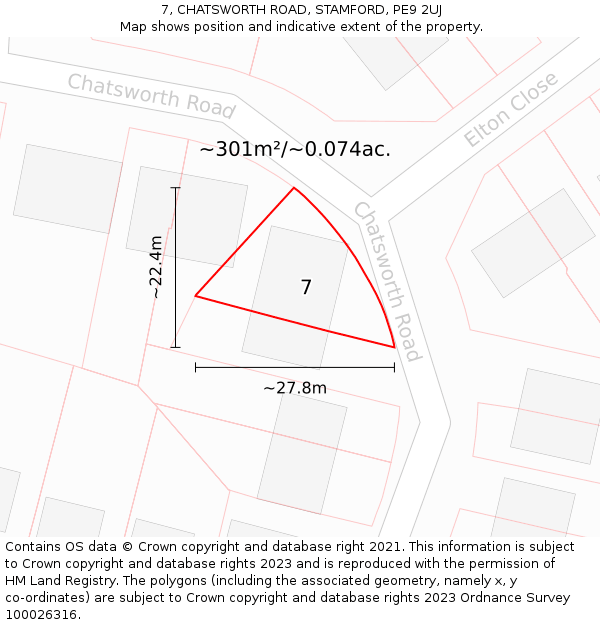 7, CHATSWORTH ROAD, STAMFORD, PE9 2UJ: Plot and title map