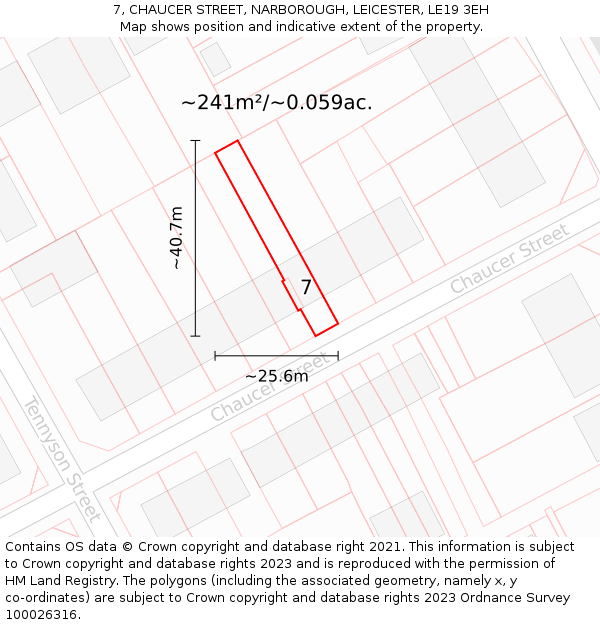 7, CHAUCER STREET, NARBOROUGH, LEICESTER, LE19 3EH: Plot and title map