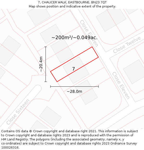 7, CHAUCER WALK, EASTBOURNE, BN23 7QT: Plot and title map