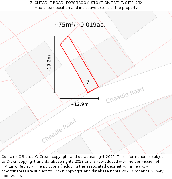 7, CHEADLE ROAD, FORSBROOK, STOKE-ON-TRENT, ST11 9BX: Plot and title map