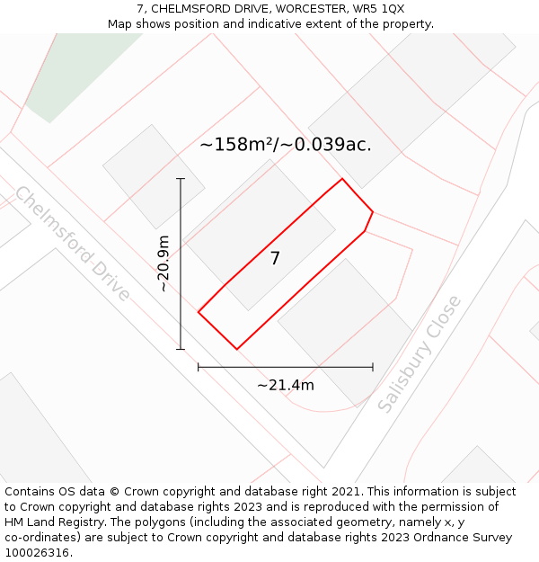 7, CHELMSFORD DRIVE, WORCESTER, WR5 1QX: Plot and title map