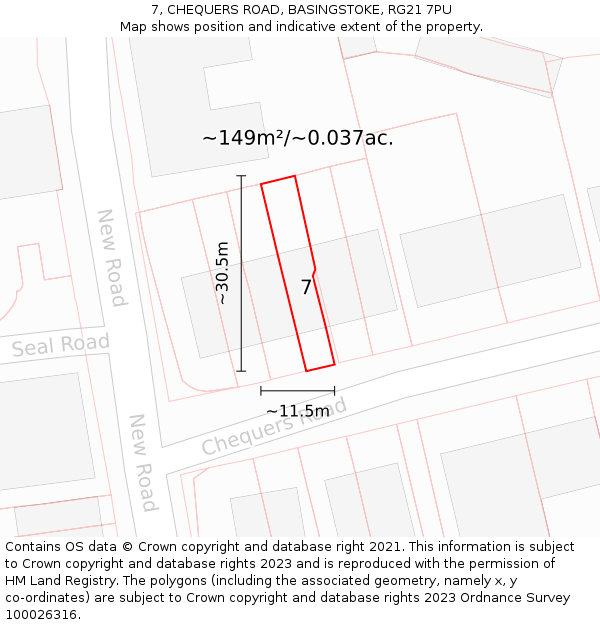 7, CHEQUERS ROAD, BASINGSTOKE, RG21 7PU: Plot and title map