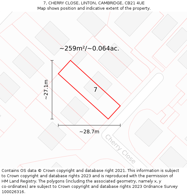 7, CHERRY CLOSE, LINTON, CAMBRIDGE, CB21 4UE: Plot and title map