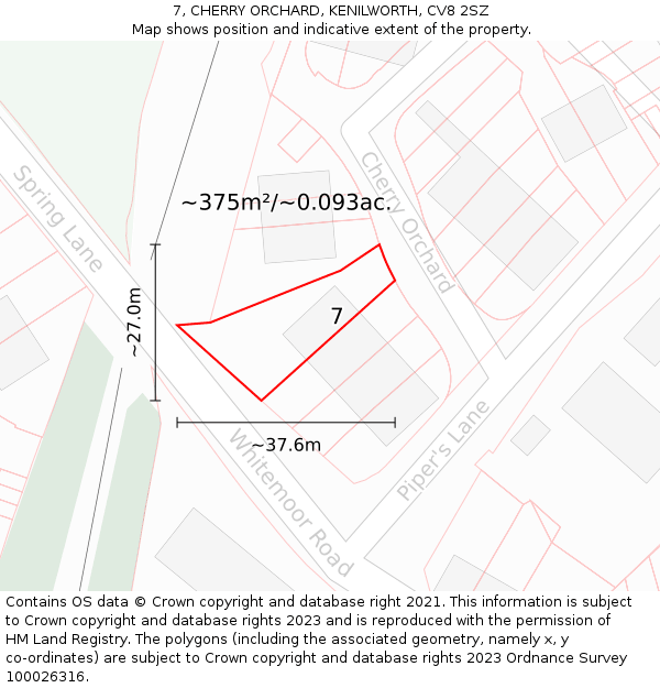 7, CHERRY ORCHARD, KENILWORTH, CV8 2SZ: Plot and title map