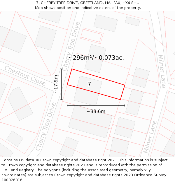 7, CHERRY TREE DRIVE, GREETLAND, HALIFAX, HX4 8HU: Plot and title map