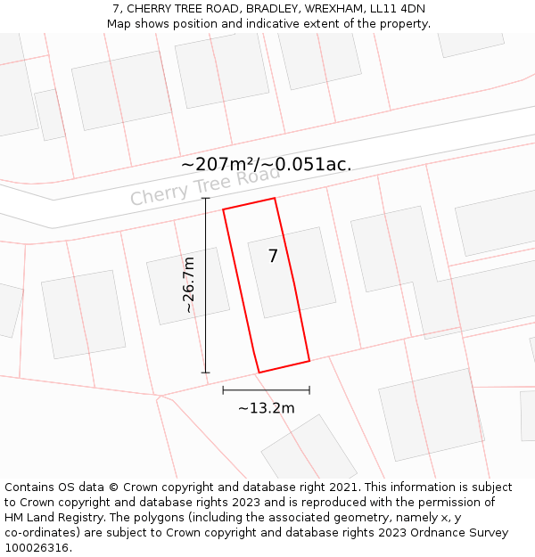 7, CHERRY TREE ROAD, BRADLEY, WREXHAM, LL11 4DN: Plot and title map