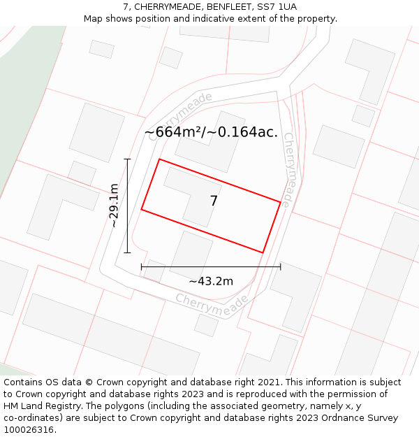 7, CHERRYMEADE, BENFLEET, SS7 1UA: Plot and title map