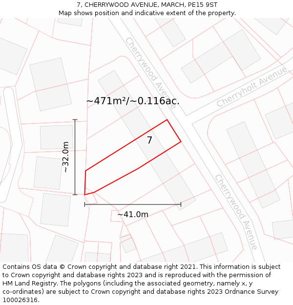 7, CHERRYWOOD AVENUE, MARCH, PE15 9ST: Plot and title map