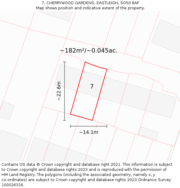 7, CHERRYWOOD GARDENS, EASTLEIGH, SO50 8AF: Plot and title map