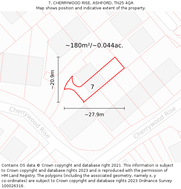 7, CHERRYWOOD RISE, ASHFORD, TN25 4QA: Plot and title map