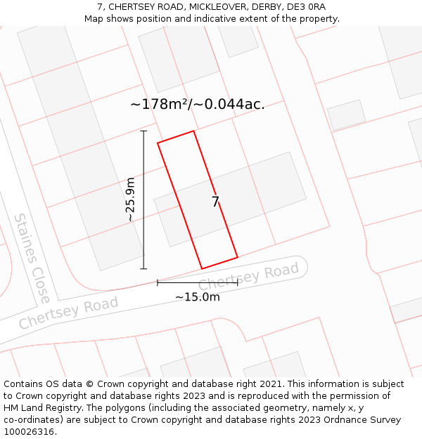 7, CHERTSEY ROAD, MICKLEOVER, DERBY, DE3 0RA: Plot and title map