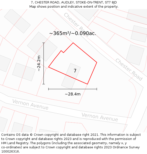 7, CHESTER ROAD, AUDLEY, STOKE-ON-TRENT, ST7 8JD: Plot and title map