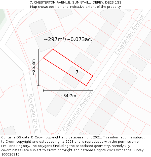 7, CHESTERTON AVENUE, SUNNYHILL, DERBY, DE23 1GS: Plot and title map