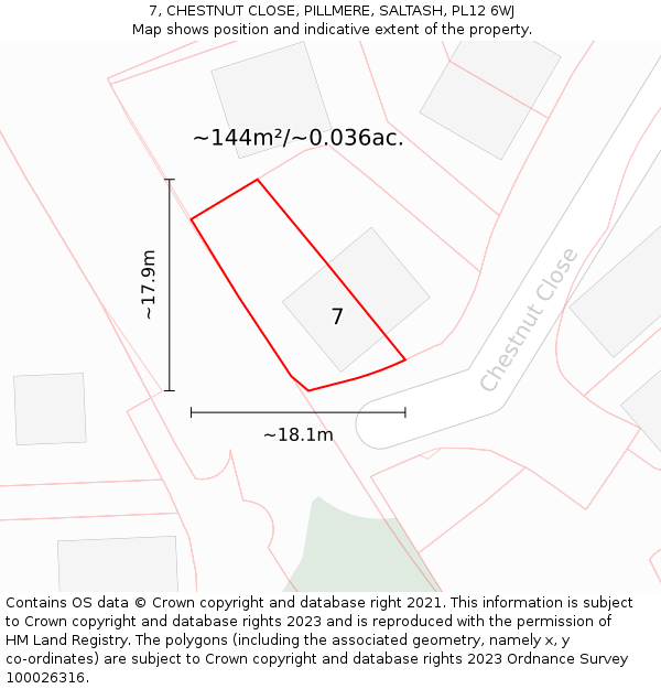 7, CHESTNUT CLOSE, PILLMERE, SALTASH, PL12 6WJ: Plot and title map