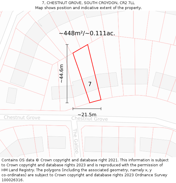 7, CHESTNUT GROVE, SOUTH CROYDON, CR2 7LL: Plot and title map