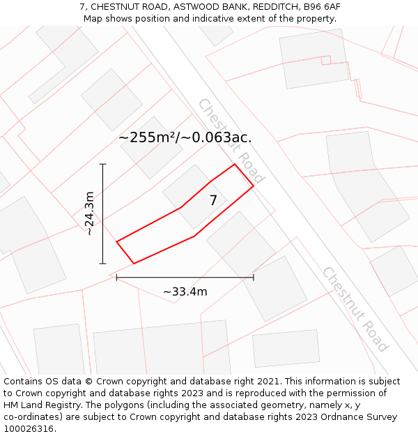 7, CHESTNUT ROAD, ASTWOOD BANK, REDDITCH, B96 6AF: Plot and title map