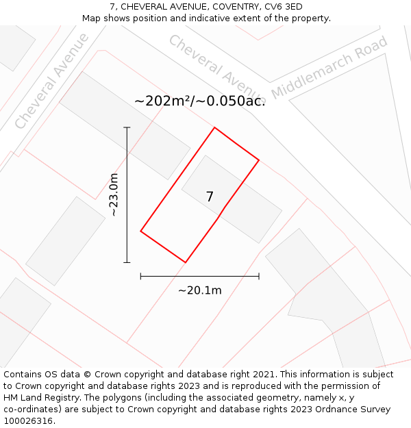 7, CHEVERAL AVENUE, COVENTRY, CV6 3ED: Plot and title map