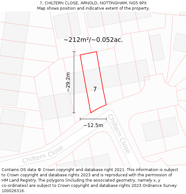 7, CHILTERN CLOSE, ARNOLD, NOTTINGHAM, NG5 9PX: Plot and title map