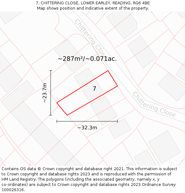 7, CHITTERING CLOSE, LOWER EARLEY, READING, RG6 4BE: Plot and title map