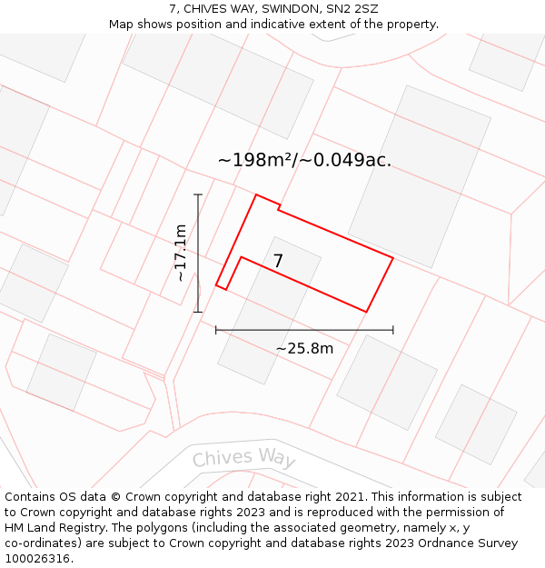 7, CHIVES WAY, SWINDON, SN2 2SZ: Plot and title map