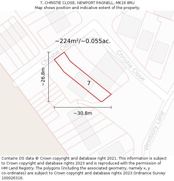 7, CHRISTIE CLOSE, NEWPORT PAGNELL, MK16 8RU: Plot and title map