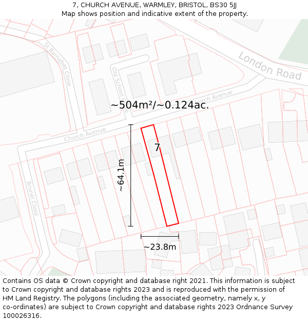 7, CHURCH AVENUE, WARMLEY, BRISTOL, BS30 5JJ: Plot and title map