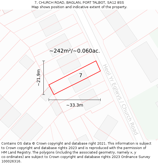 7, CHURCH ROAD, BAGLAN, PORT TALBOT, SA12 8SS: Plot and title map