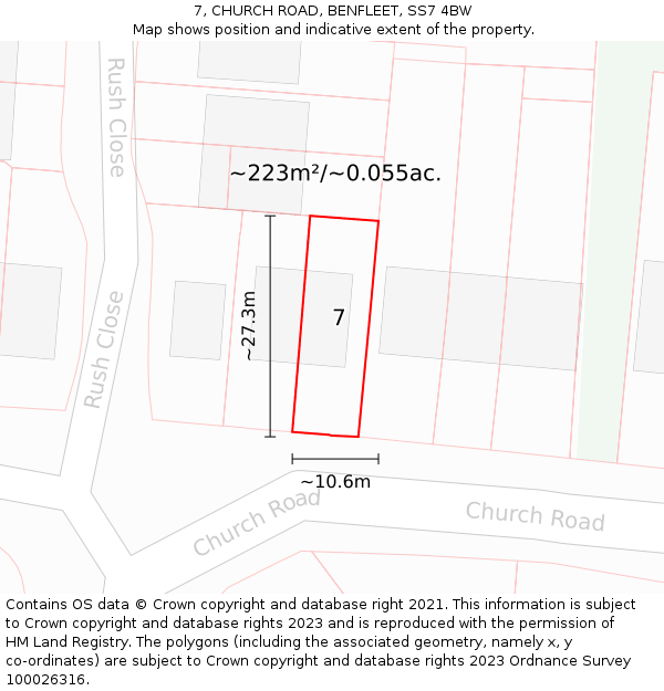 7, CHURCH ROAD, BENFLEET, SS7 4BW: Plot and title map