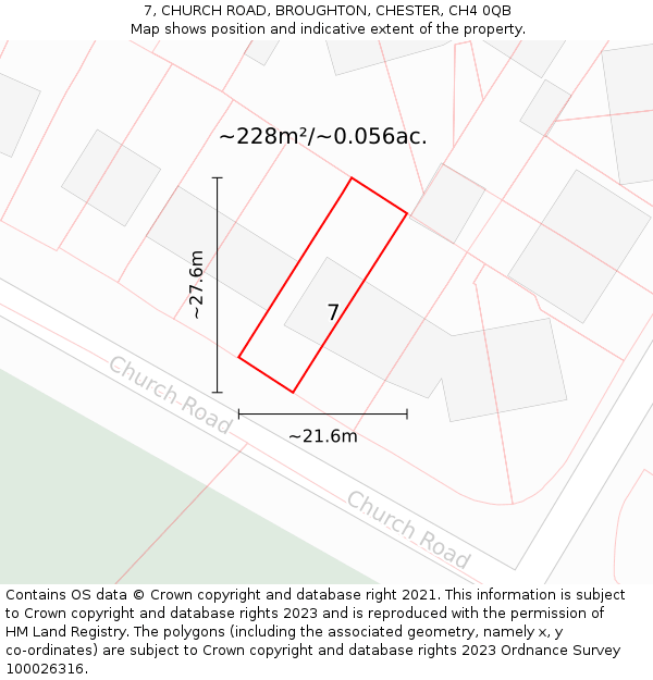 7, CHURCH ROAD, BROUGHTON, CHESTER, CH4 0QB: Plot and title map